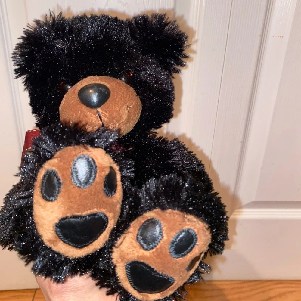 Aurora Black Bear “Benjamin” Plush With Brown Paws Bow Toy Stuffed Animal 11" - Picture 5 of 8